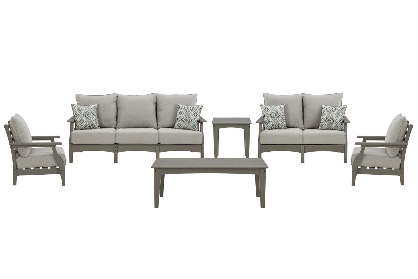 Visola Outdoor Sofa, Loveseat and 2 Lounge Chairs with Coffee Table and End Table