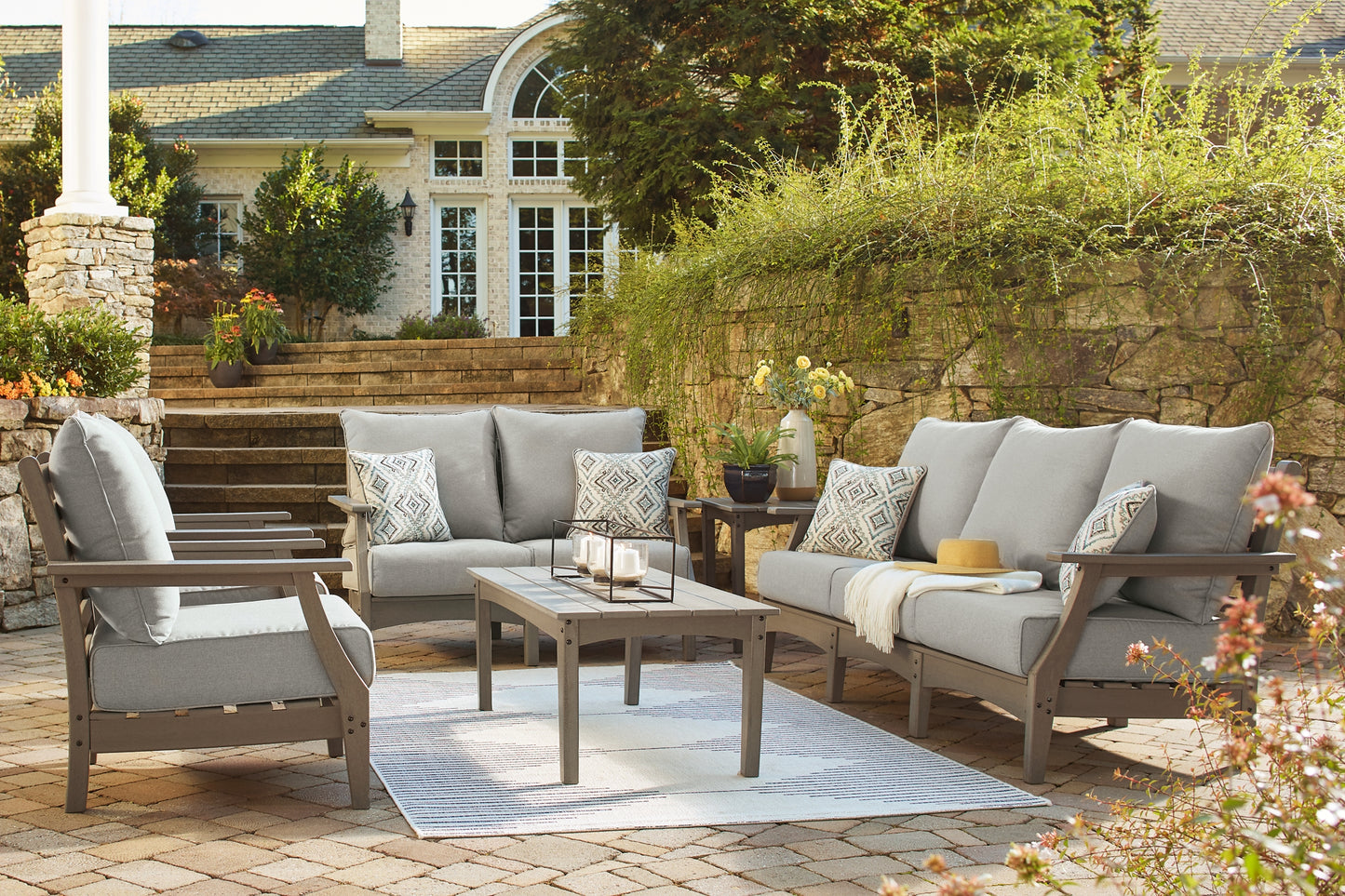 Visola Outdoor Sofa, Loveseat and 2 Lounge Chairs with Coffee Table and End Table