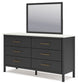 Cadmori Full Upholstered Panel Bed with Mirrored Dresser, Chest and Nightstand