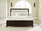 Neymorton King Upholstered Panel Bed with Mirrored Dresser