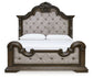 Maylee California King Upholstered Bed with Mirrored Dresser and Nightstand