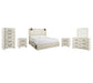 Cambeck King Panel Bed with 4 Storage Drawers with Mirrored Dresser, Chest and 2 Nightstands