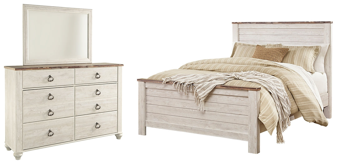 Willowton Queen Panel Bed with Mirrored Dresser