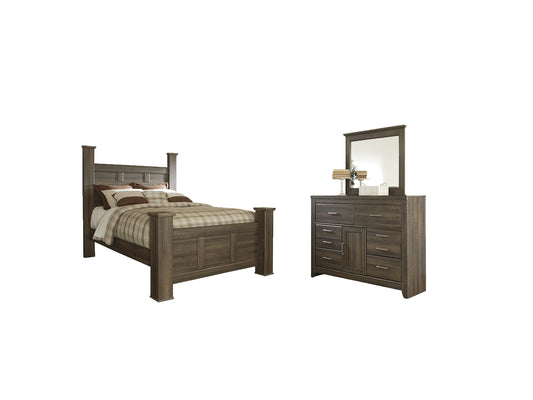 Juararo Queen Poster Bed with Mirrored Dresser