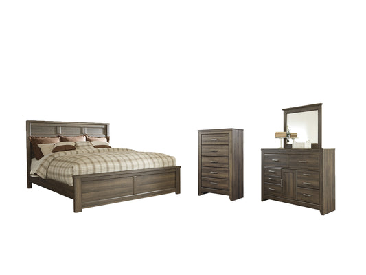 Juararo King Panel Bed with Mirrored Dresser and Chest