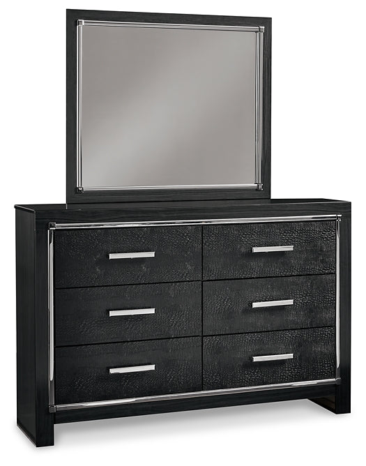 Kaydell King Panel Bed with Storage with Mirrored Dresser, Chest and 2 Nightstands