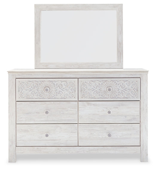 Paxberry King Panel Bed with Mirrored Dresser