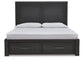 Foyland King Panel Storage Bed with Mirrored Dresser and 2 Nightstands