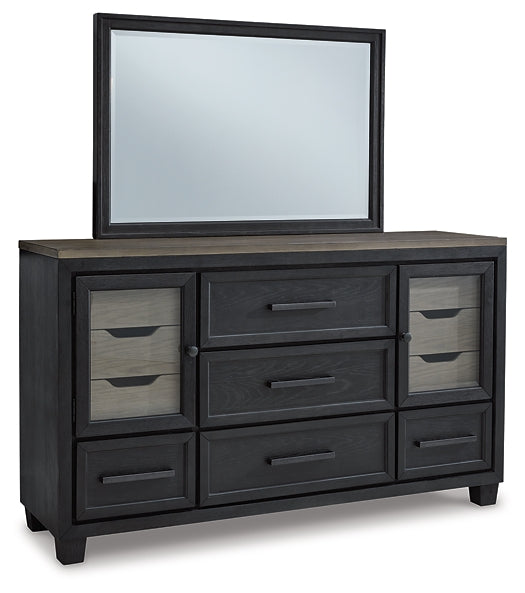 Foyland Queen Panel Storage Bed with Mirrored Dresser