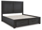 Foyland California King Panel Storage Bed with Mirrored Dresser and 2 Nightstands