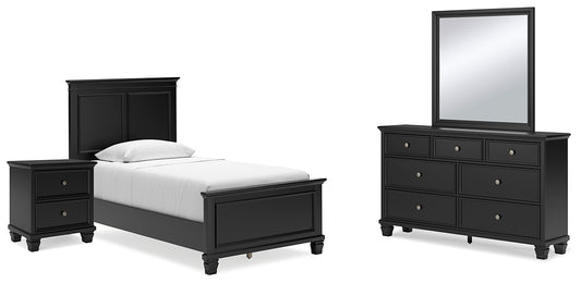 Lanolee Twin Panel Bed with Mirrored Dresser and Nightstand