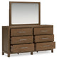 Cabalynn California King Upholstered Bed with Mirrored Dresser and Nightstand